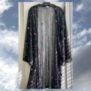 Gorgeous Black Kimono with Rose Embroidery